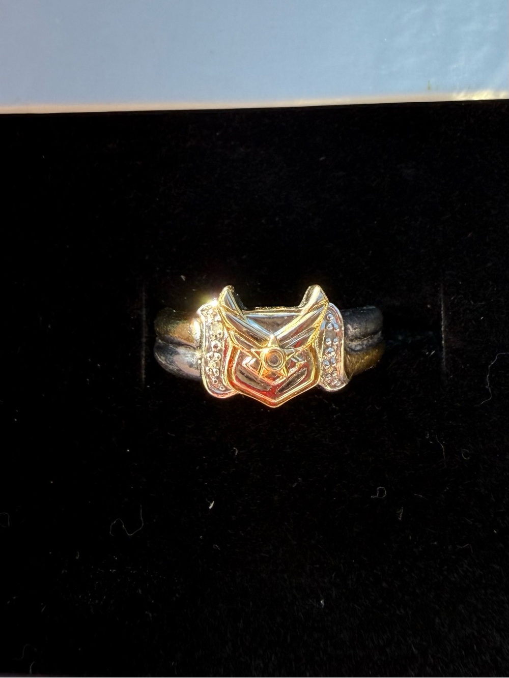 Gold-Tone Women's Decorative Shield Ring with Clear Accents